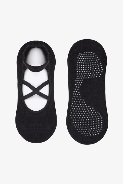 Penti Black Non-Slip Sole Cross Banded Towel Sole Ballerina Socks