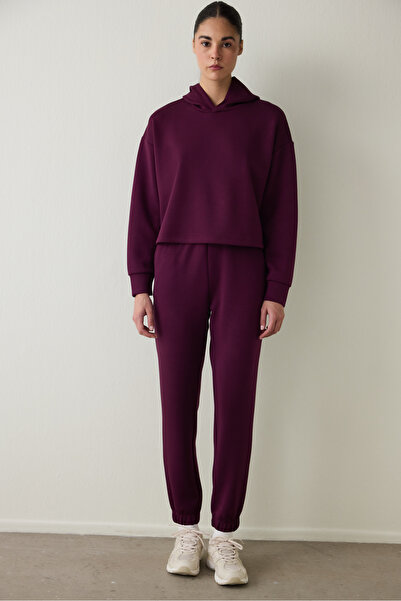 Penti Burgundy Silky Feel Hooded Slogan Printed Sweatshirt