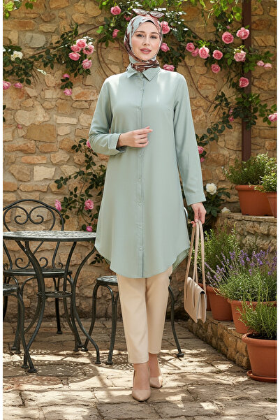 sefamerve Buttoned Viscose Tunic 6116-09 Green