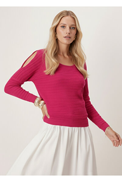 armonika Γυναικεία μπλούζα με απαλή υφή φούξια με χαμηλό λαιμό ARM-26K001024