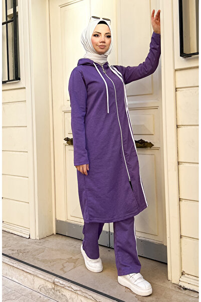 sefamerve Hooded Tracksuit Suit 3077-08 Dark Lilac