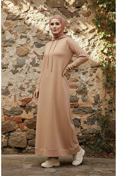 sefamerve Sportovní šaty s kapucí – dvě nitě, mléčně hnědé 0190-08