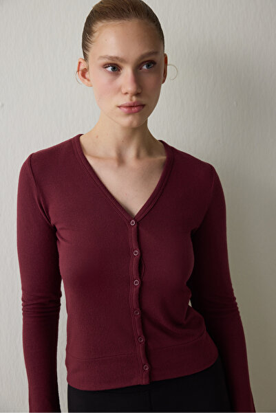 Penti Burgundy V-Neck Long Sleeve Cardigan