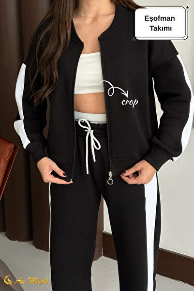 AYMELEK Women's Tracksuit Set Transitional Fleece-Lined Winter Cardigan Top and Bottom Set (with Crop Gift)