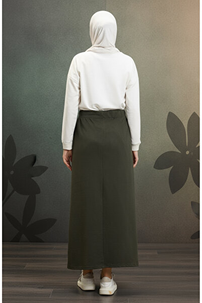 sefamerve Khaki Green Pocketed Sports Skirt - 0152-03