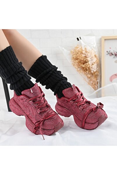 Tmall Pantofi sport pentru femei, din piele ecologică, D1390, vișiniu