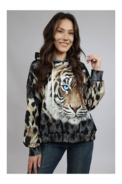 FASHIONLAND HANORAC CU GLUGA SI BUZUNAR FRONTAL JUNGLE ROSE TIGER TALIE UNICA Multicolora