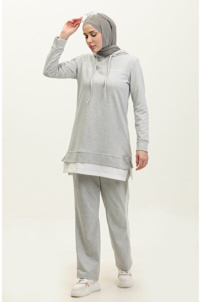 sefamerve Color Garnished Tracksuit Takm 3080-09 Gray