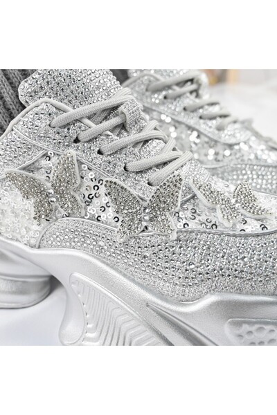 Tmall Pantofi sport pentru femei, piele întoarsă, D1382, argintii