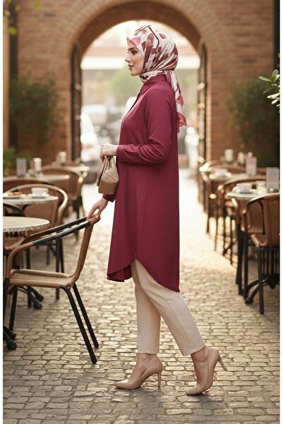 sefamerve Buttoned Viscose Tunic 6116-03 Burgundy