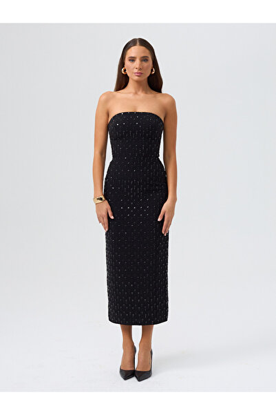 Angle Create Siyah Midi Elbise