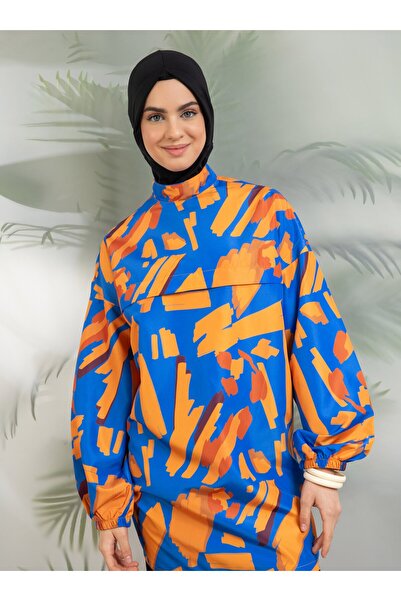 Mayo Bella Brush Pattern Full Covered Μαγιό - Μπλε - Μαγιό Bella