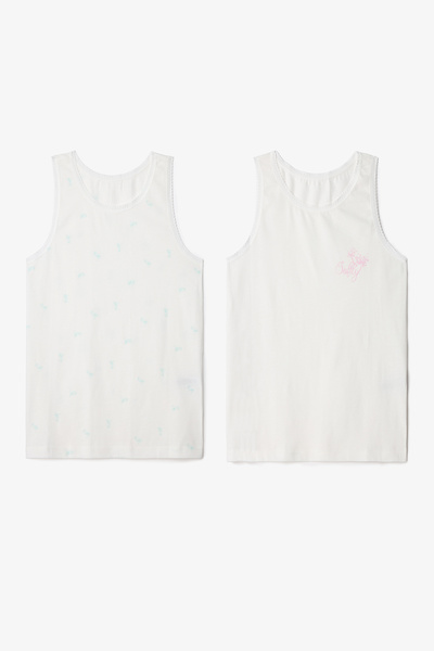 Penti Optical White Girl's Pollen 2-Piece Crispy Floral Patterned Cotton Undershirt