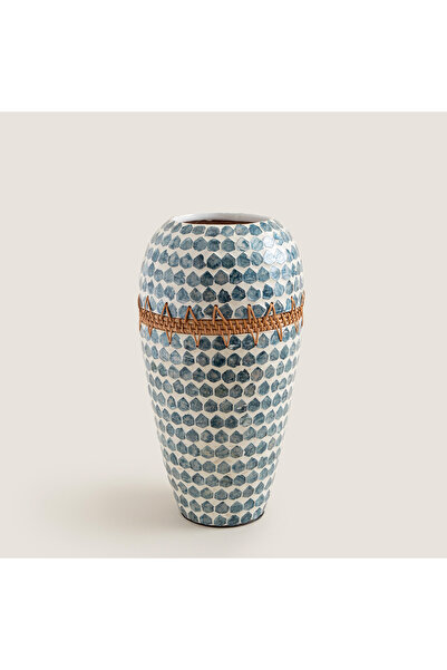Chakra Hanoi Capiz Vazo 44 Cm Beyaz/Açık Mavi