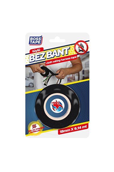 Boss Tape Yanmaz Kumaş Tüylü Bez Kablo Izolasyon Bandı En:18mm Boy:9,14mt Tit...