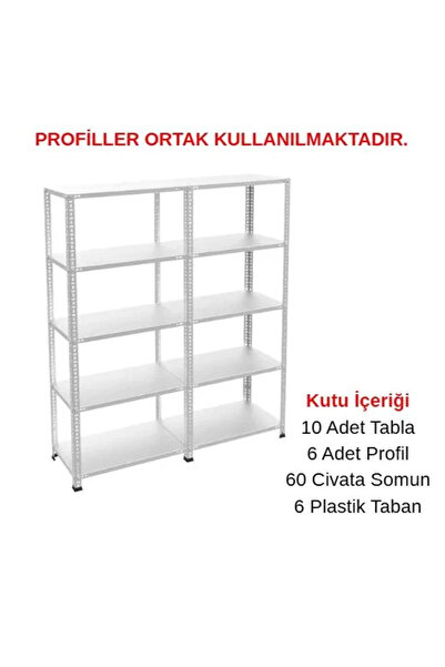 RafBurada 5 Katlı Duble 43x120x200 Cm Galvaniz Çelik Raf - Depo, Arşiv, Kiler, Dosya, Market Rafı