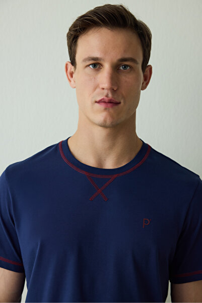 Penti Indigo Men's Navy Star Crew Neck Cotton Shorts Pajama Set