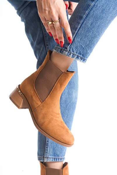 FEMME Kadın Yuvarlak Burun Çift Lastikli Günlük Bot Ezrea Taba Süet