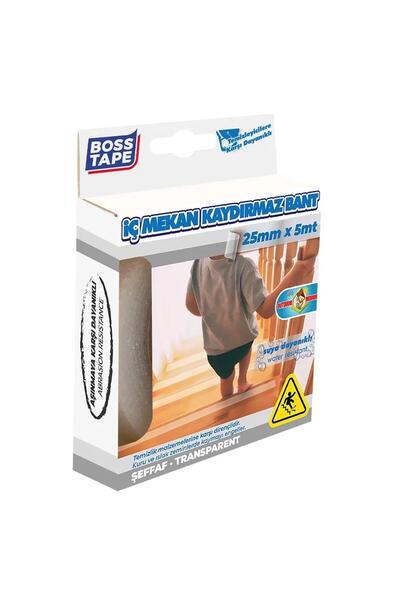 Boss Tape İç Mekan Ev Ofis Merdiven Kaydırmaz Bant Şeffaf En:25mm Boy:5mt