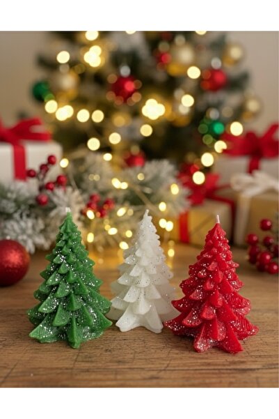 Candles Flame 3 Adet Çam Ağacı Mum Yılbaşı Mumu Çam Ağacı Yılbaşı Hediyelik