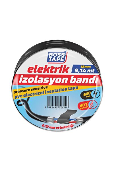 Boss Tape Elektrik Bandı Izole Bant Siyah Elektrik Bandı En:18mm Boy:9,14