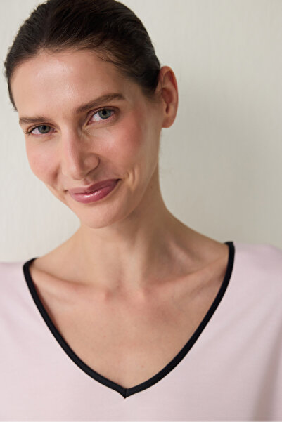 Penti Aging Light Pink Collagen Effect V-Neck Short Sleeve Shorts Pajama Set