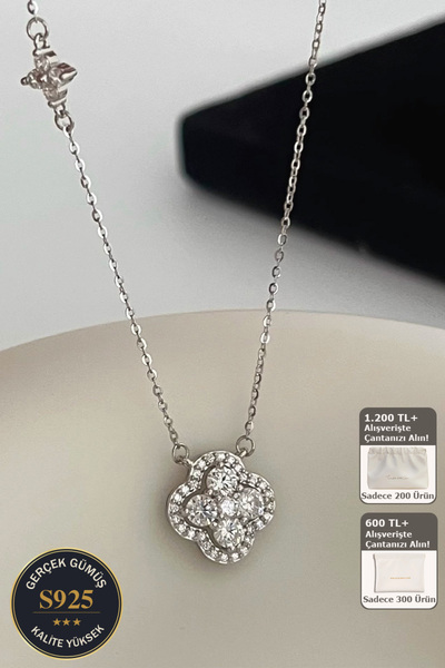 Shylyn 925 Ayar Gümüş Zirkon Taşlı Şans Yoncası Kolye – Minimalist Zarif Tasarım