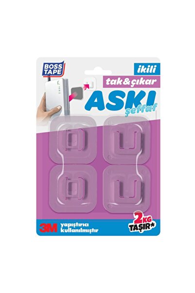 Boss Tape Yapışkanlı Tak Çıkar Sök Tak Askı 2'li Şeffaf