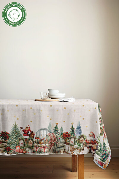 MOSHEYA HOME Yılbaşı Desenli Dijital Baskılı Masa Örtüsü - 140 x 220 cm 140x240 cm - Panama Kumaş