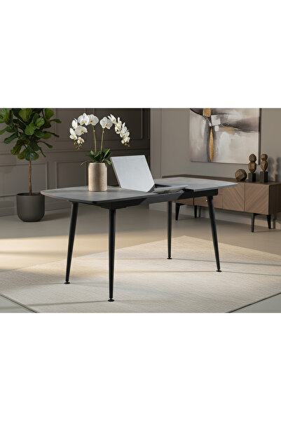 DENGEMA Milano Açılır Dikdörtgen Masa – Antrasit Gri, Siyah Ayak, 80×125 → 165 cm, 4–6 Kişilik (Sandalyesiz)