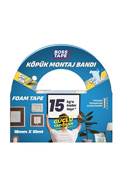 Boss Tape 15 KG Çift Taraflı Köpük Montaj Bandı En:18mm Boy:10mt