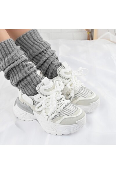 Tmall Pantofi sport pentru femei, cu inserții de plasă, D1392, albi