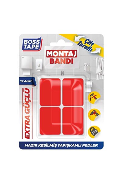 Boss Tape Hazır Kesilmiş 12 Adet Çift Taraflı Montaj Bandı