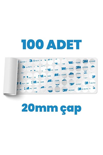 3M Çok Güçlü Çift Taraflı Köpük Bant 100 Adet 20mm Çap 1.1mm Et