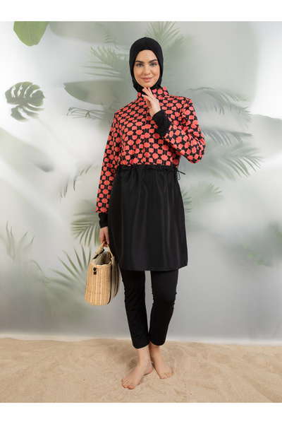 Mayo Bella Costum de baie acoperit complet cu model de fagure - negru portocaliu - costum de baie Bella