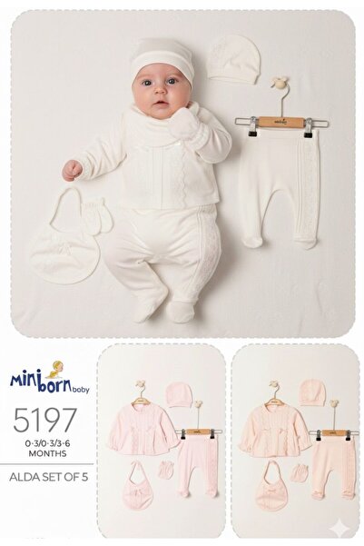 MİNİBORN Ecru Colored - Set of Five Girls with Long Sleeves and Lace Detail
