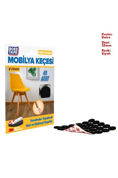 Boss Tape 3M Yapışkanlı 60 Adet Daire 20mm Siyah Mobilya Sandalye Masa Ayağı Keçesi
