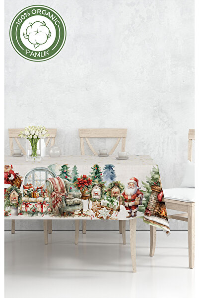 MOSHEYA HOME Yılbaşı Desenli Dijital Baskılı Masa Örtüsü - 140 x 220 cm 140x240 cm - Panama Kumaş