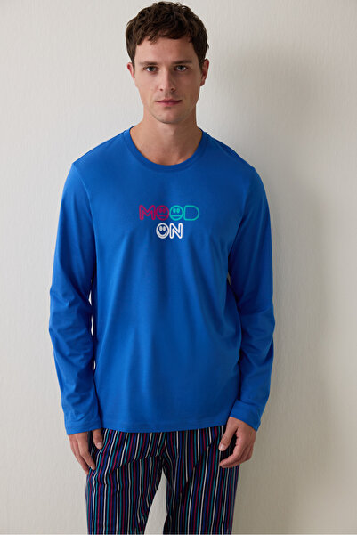 Penti Erkek Mood Slogan Baskılı Bisiklet Yaka Pamuklu Pijama Takımı