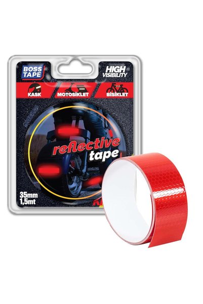 Boss Tape Reflektif Işık Gelince Parlayan Kedi Gözü Bant Kırmızı En:35mm Boy:1,5mt Motosiklet Bisiklet Dorse