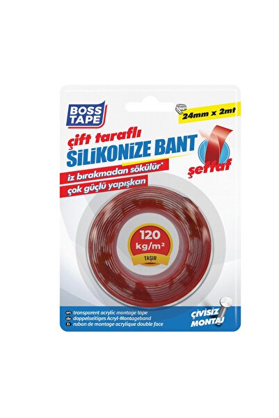 Boss Tape Şeffaf Çift Taraflı Akrilik Montaj Bandı En:24mm Boy:2mt
