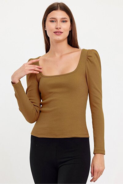 ESPİNA Women's Square Collar Long Sleeve Blouse