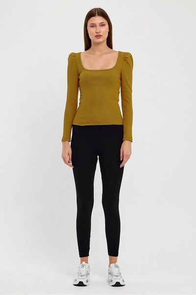 ESPİNA Women's Square Collar Long Sleeve Blouse