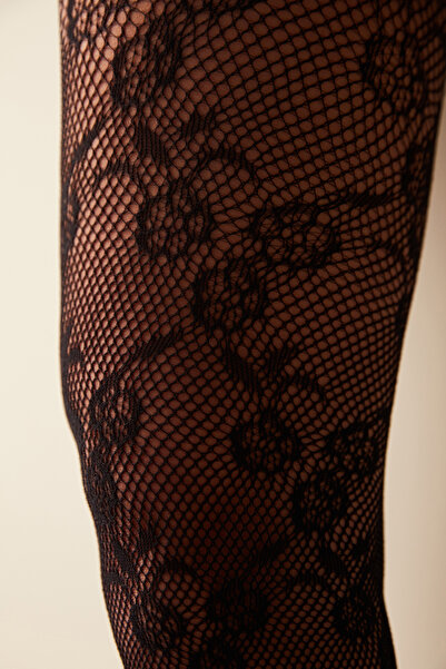 VINIA Black Floral Fishnet Pantyhose