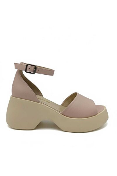 nostra shoes Melissa Yuvarlak Burun Bilekten Bağlamalı Bej Platform Taban Hak...