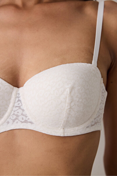 Penti Ecru Bloom Floral Lace Underwire Strapless Bra