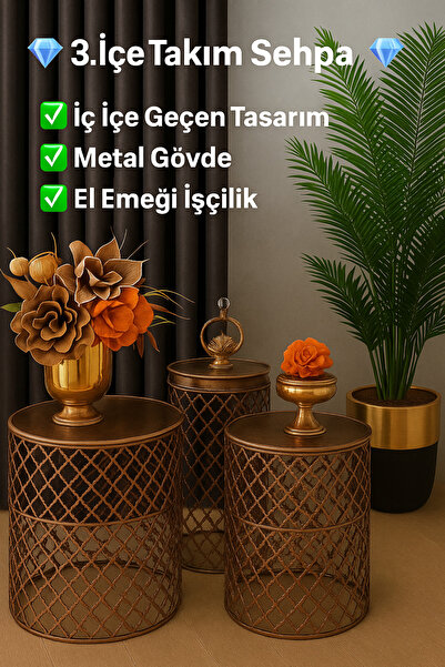 VENON Home Metal Modern Sehpa 3.lü Takım (250x480)+(300x480)+(350x480) Siyah ...
