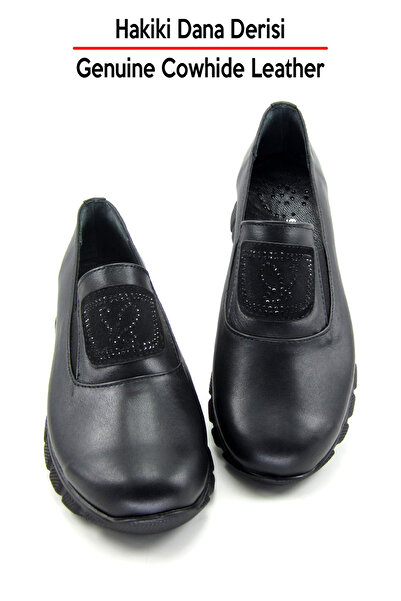 Erkan Saçmacı Παπούτσια Morena Μαύρα από γνήσιο δέρμα αγελάδας με πέτρα με στρογγυλή μύτη casual