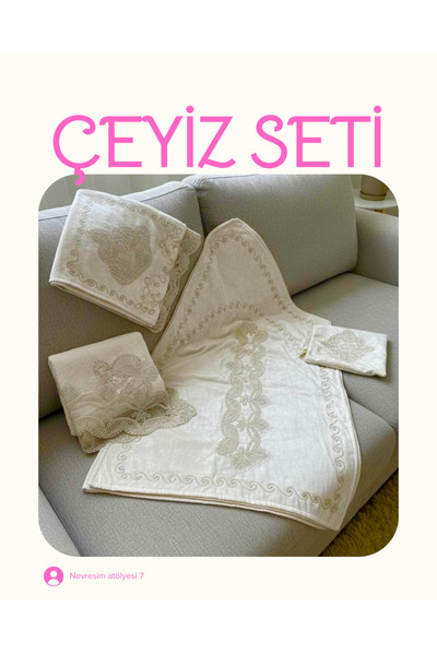 Nevresimatölyesi7 Çeyiz seti/ seccade/havlu/bohçe/terlik torbası/ Çeyiz/ 4 pa...