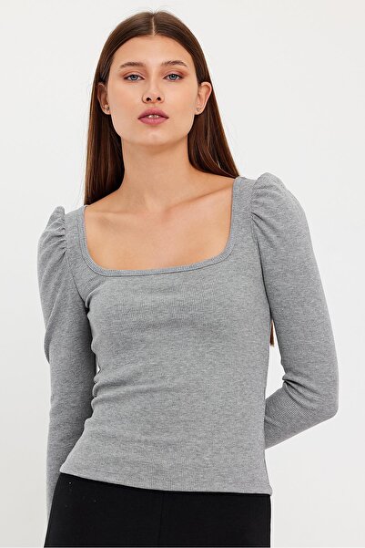 ESPİNA Women's Square Collar Long Sleeve Blouse